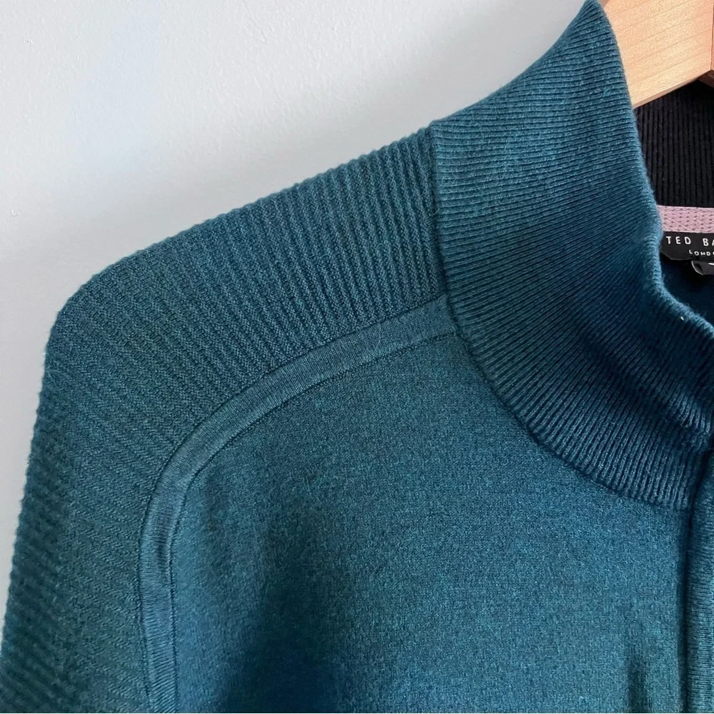 Men’s Ted Baker London Pullover 1/3 Zip Ribbed Sweater Teal Business Casual